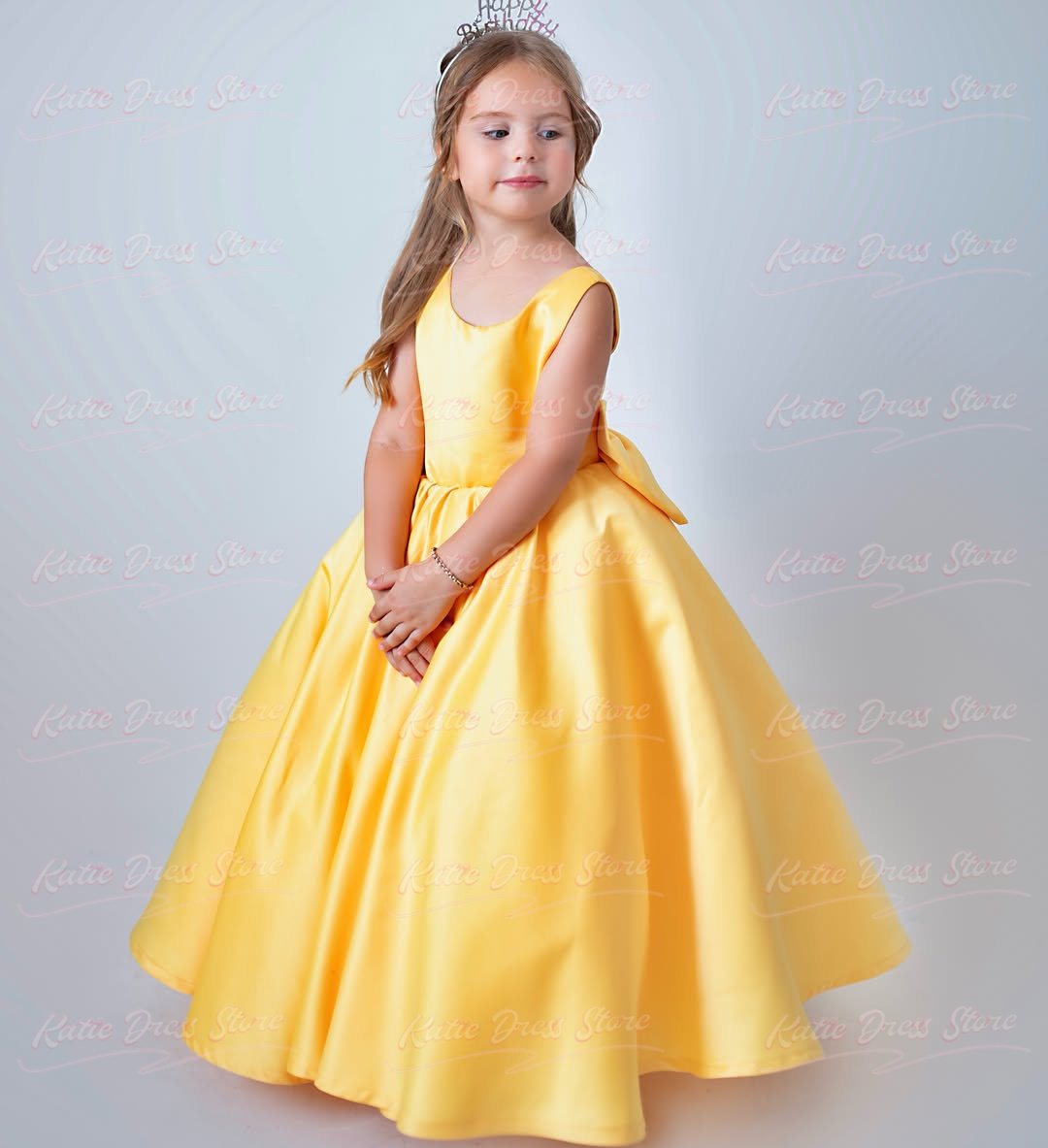 Embroidery Yellow Dress - Yellow Customized Satin Flower Girl Dress