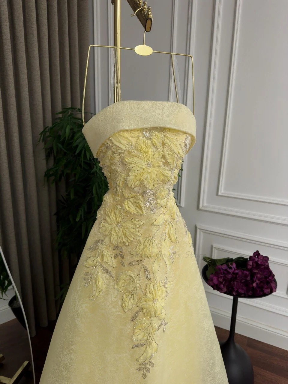 Pale Yellow A Line Evening Dre - đánh giá và giá Embroidery Yellow Dress